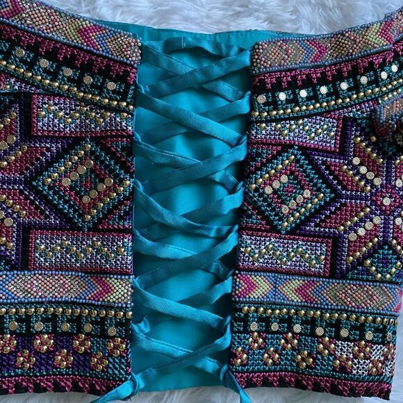 ellie wilde 2 Piece Beaded Dress Corset Top Flowy Skirt Pockets Prom Homecoming - Picture 6 of 16